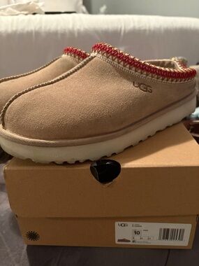 UGG Chestnut Mule Slippers with Red Trim